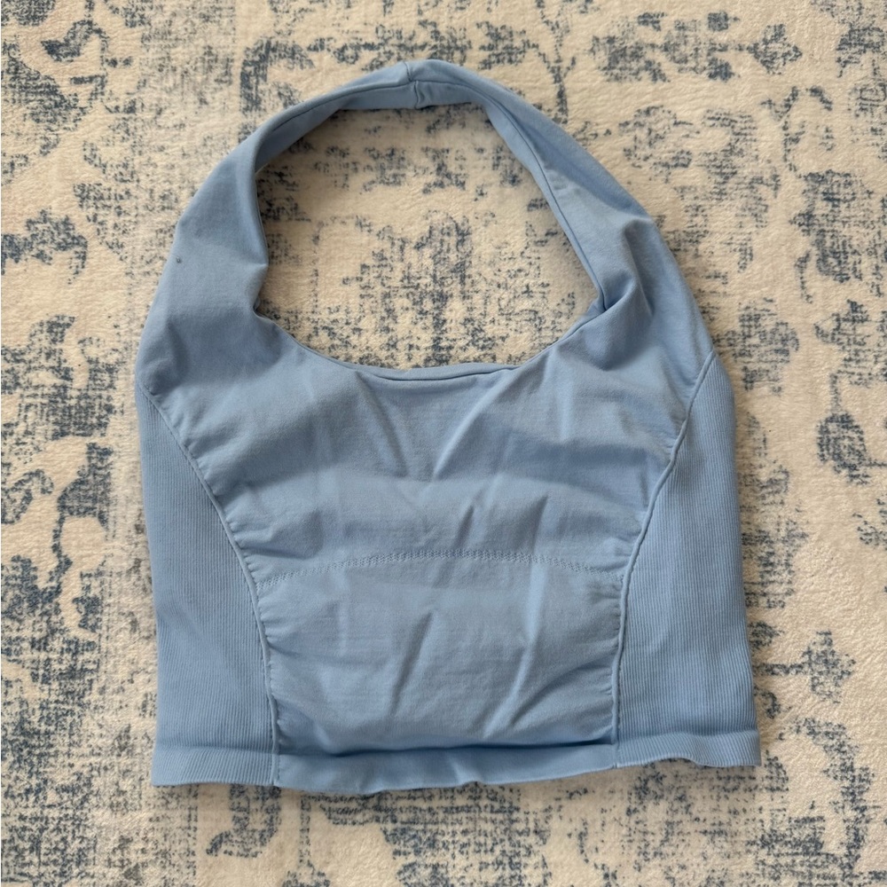 Free People Light Blue Halter Workout Top